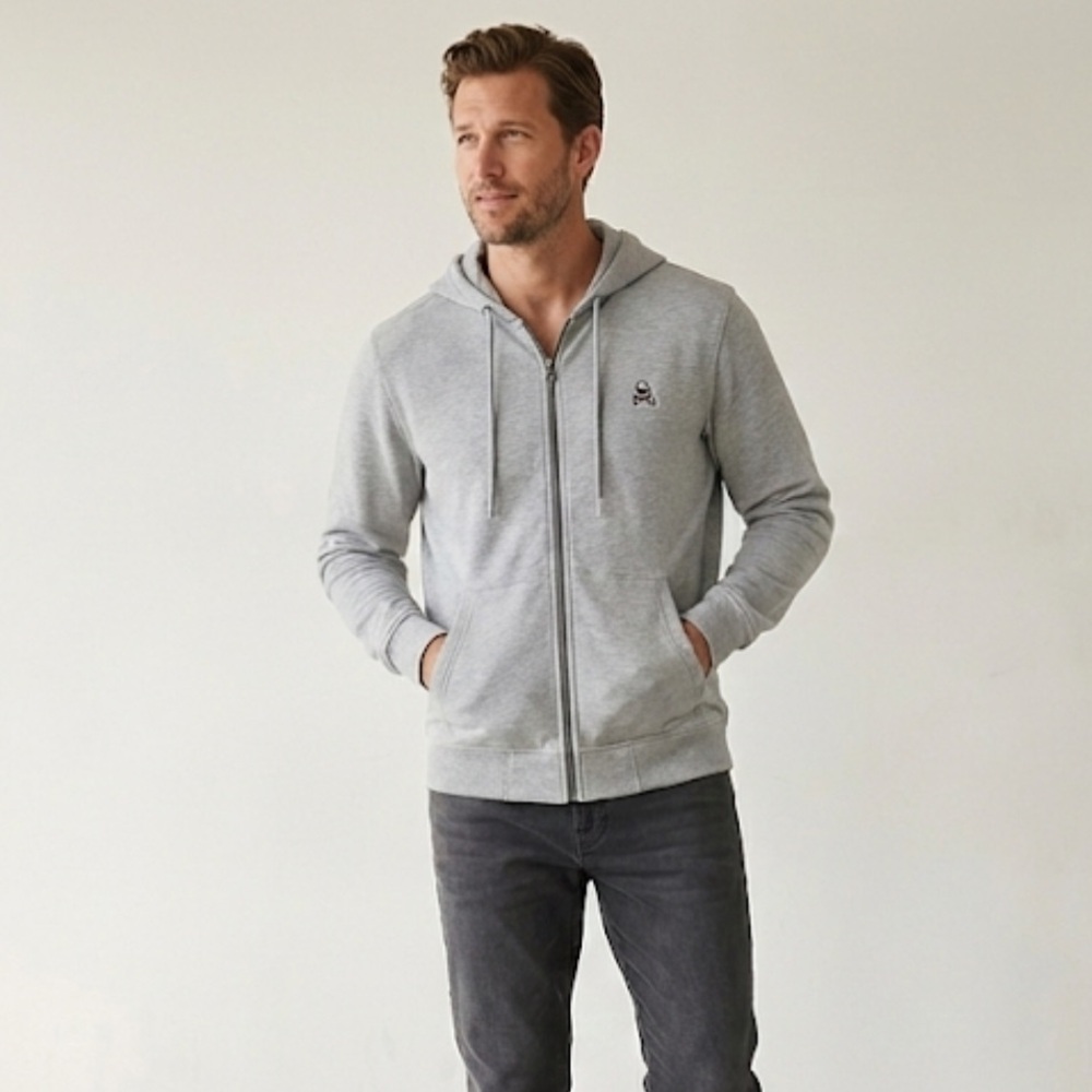 ❤️ Robert Graham Men's Gray Zip-Up Hoodie Embroidered Skull Rose Patch